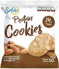 Печенье протеиновое "Protein cookies" миндальное с кусочками миндаля без сахара, Solvie, 50 г